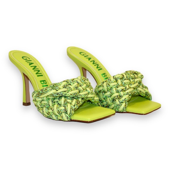 Gianni Bini Bibby Woven Green Leather Corded Square Toe High Heel Mule Sandals - Picture 3 of 16